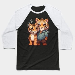 Cute Adorable Chibi Tiger Couple Design Baseball T-Shirt